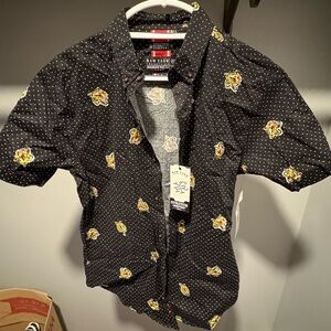 Black Polka Dot Men's Shirt with Tiger Print